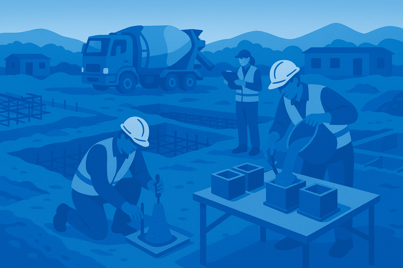 Technician performing concrete testing on a construction site in the UK